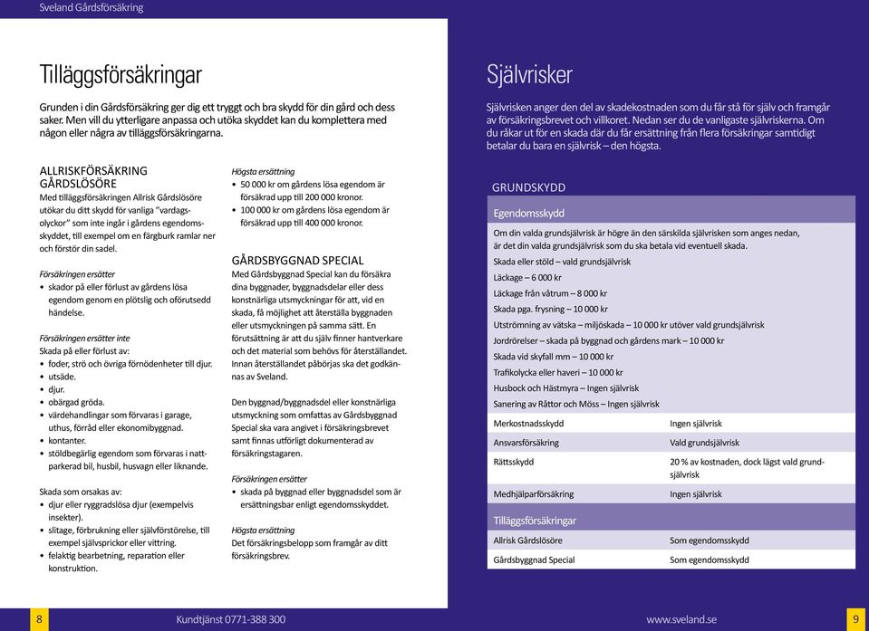 Självrisker Självrisken anger den del av skadekostnaden som du får stå för själv och framgår av försäkringsbrevet och villkoret. Nedan ser du de vanligaste självriskerna.