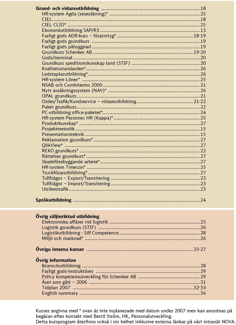 .. 26 HR-system Löner*... 25 NSAB och Combiterms 2000... 21 Nytt avräkningssystem (NAV)*... 26 OPAL grundkurs... 21 Order/Trafik/Kundservice vidareutbildning... 21-22 Paket grundkurs.