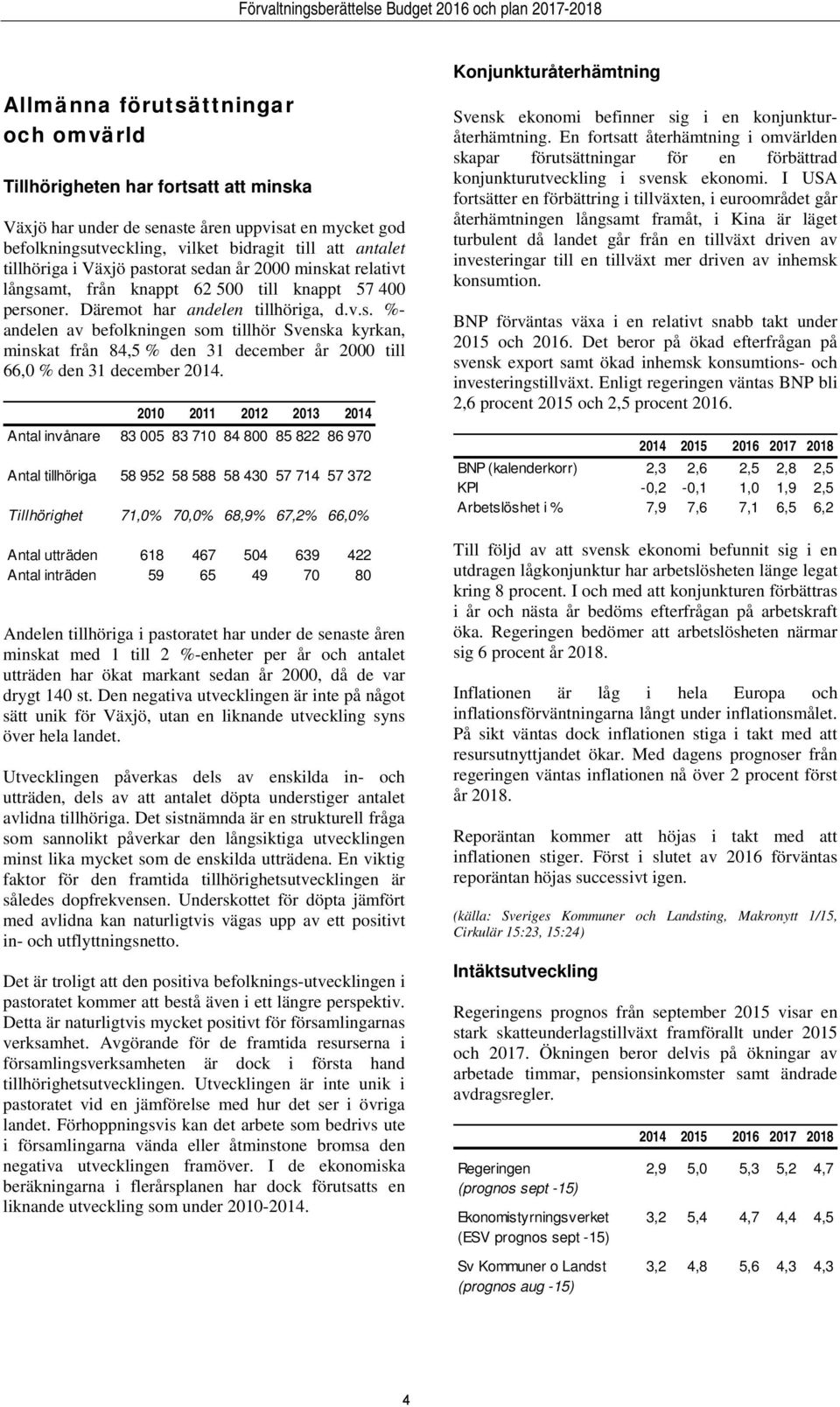 Däremot har andelen tillhöriga, d.v.s. %- andelen av befolkningen som tillhör Svenska kyrkan, minskat från 84,5 % den 31 december år 2000 till 66,0 % den 31 december 2014.