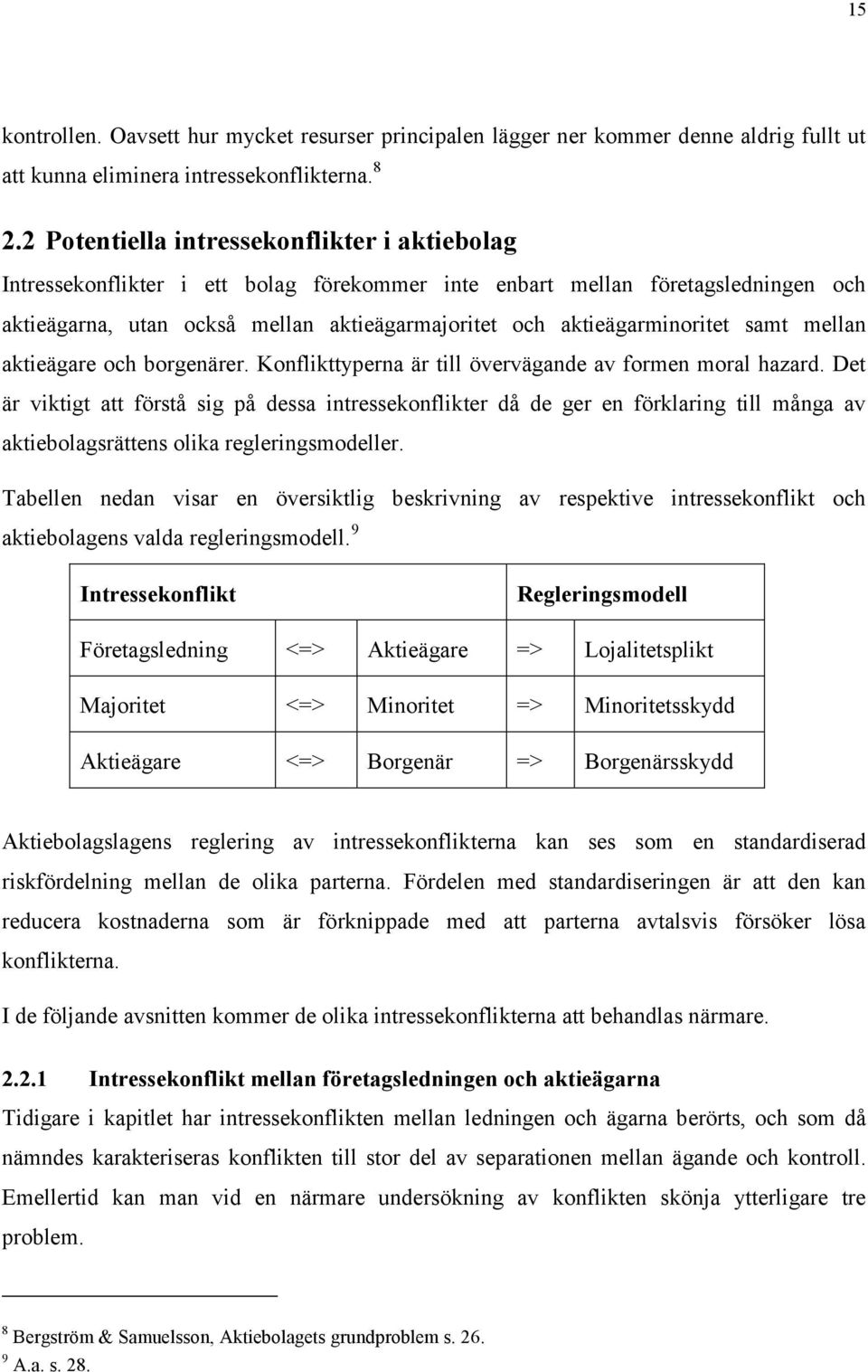 aktieägarminoritet samt mellan aktieägare och borgenärer. Konflikttyperna är till övervägande av formen moral hazard.