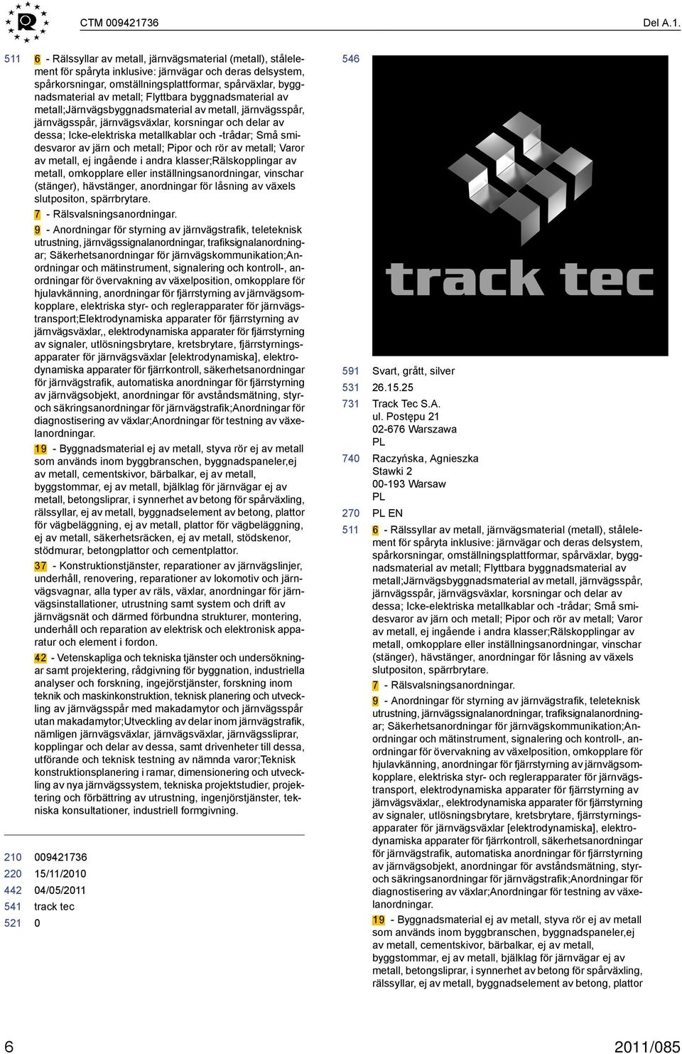22 6 - Rälssyllar av metall, järnvägsmaterial (metall), stålelement för spåryta inklusive: järnvägar och deras delsystem, spårkorsningar, omställningsplattformar, spårväxlar, byggnadsmaterial av
