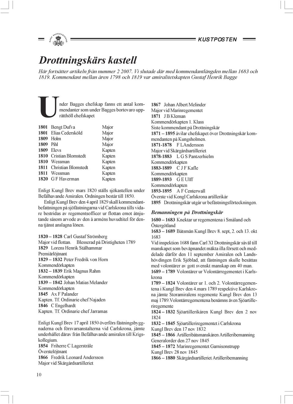 Major 1801 Elias Cedersköld Major 1809 Holm Major 1809 Pihl Major 1809 Elevs Kapten 1810 Cristian Blomstedt Kapten 1810 Wessman Kapten 1811 Christian Blomstedt Kapten 1811 Wessman Kapten 1820 G F