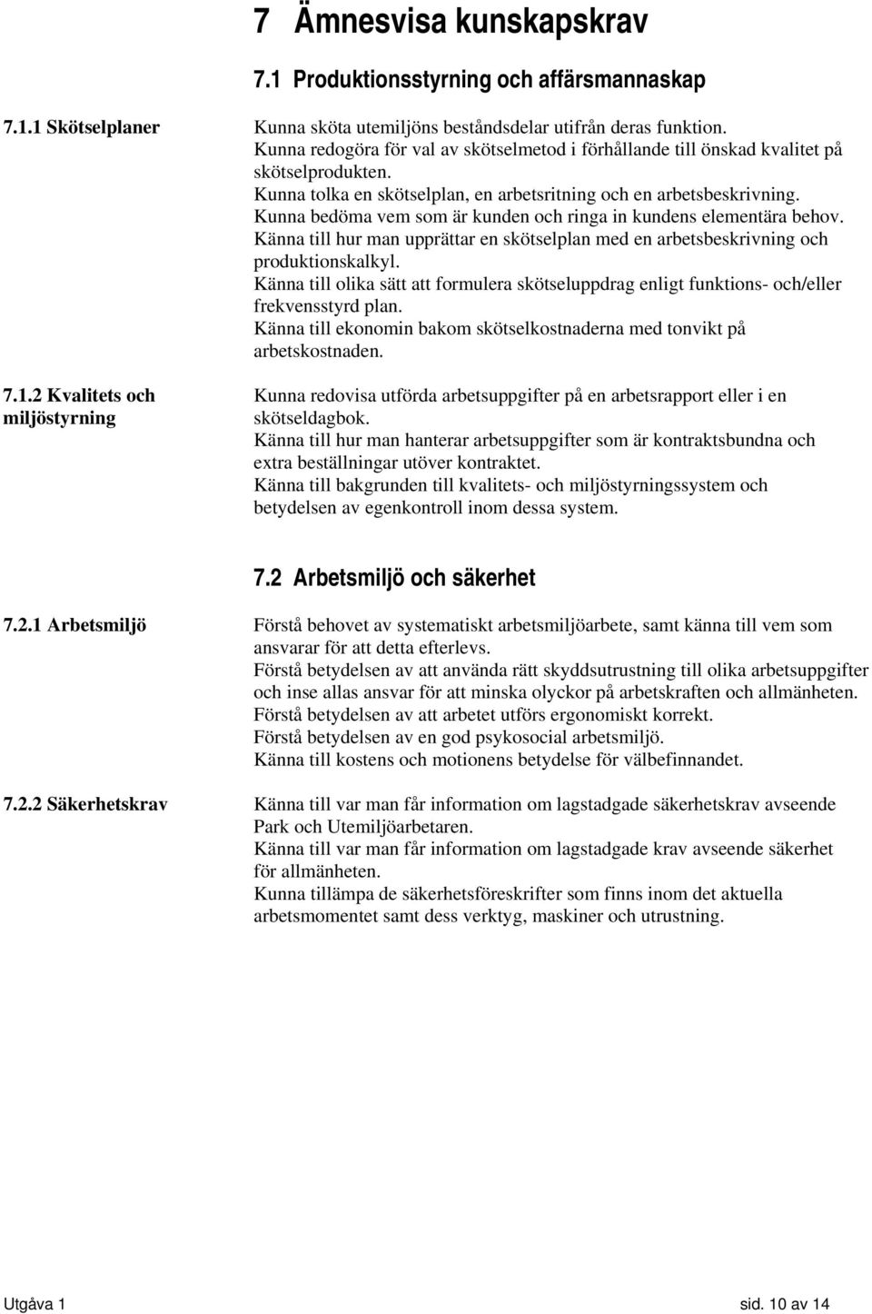 Kunna bedöma vem som är kunden och ringa in kundens elementära behov. Känna till hur man upprättar en skötselplan med en arbetsbeskrivning och produktionskalkyl.