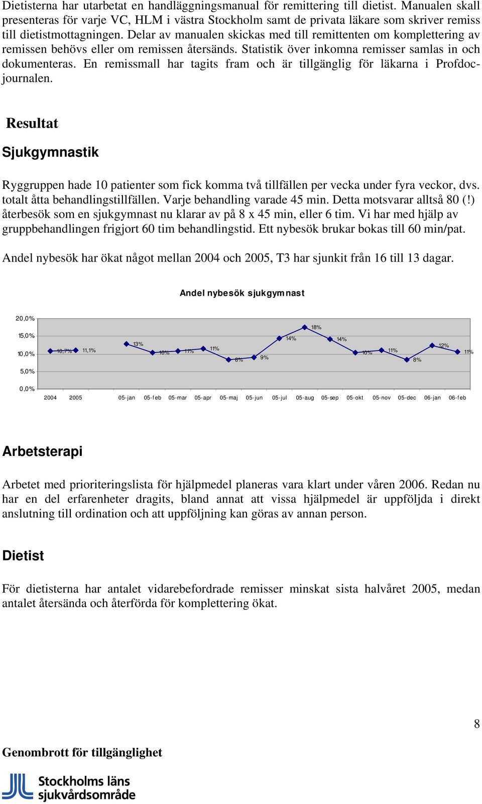 Delar av manualen skickas med till remittenten om komplettering av remissen behövs eller om remissen återsänds. Statistik över inkomna remisser samlas in och dokumenteras.