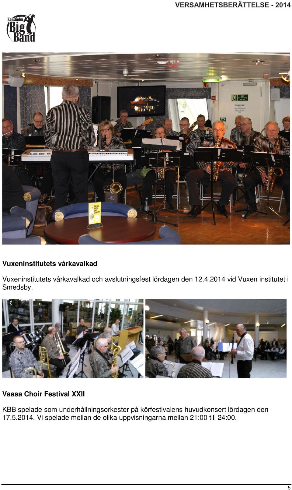 Vaasa Choir Festival XXII KBB spelade som underhållningsorkester på