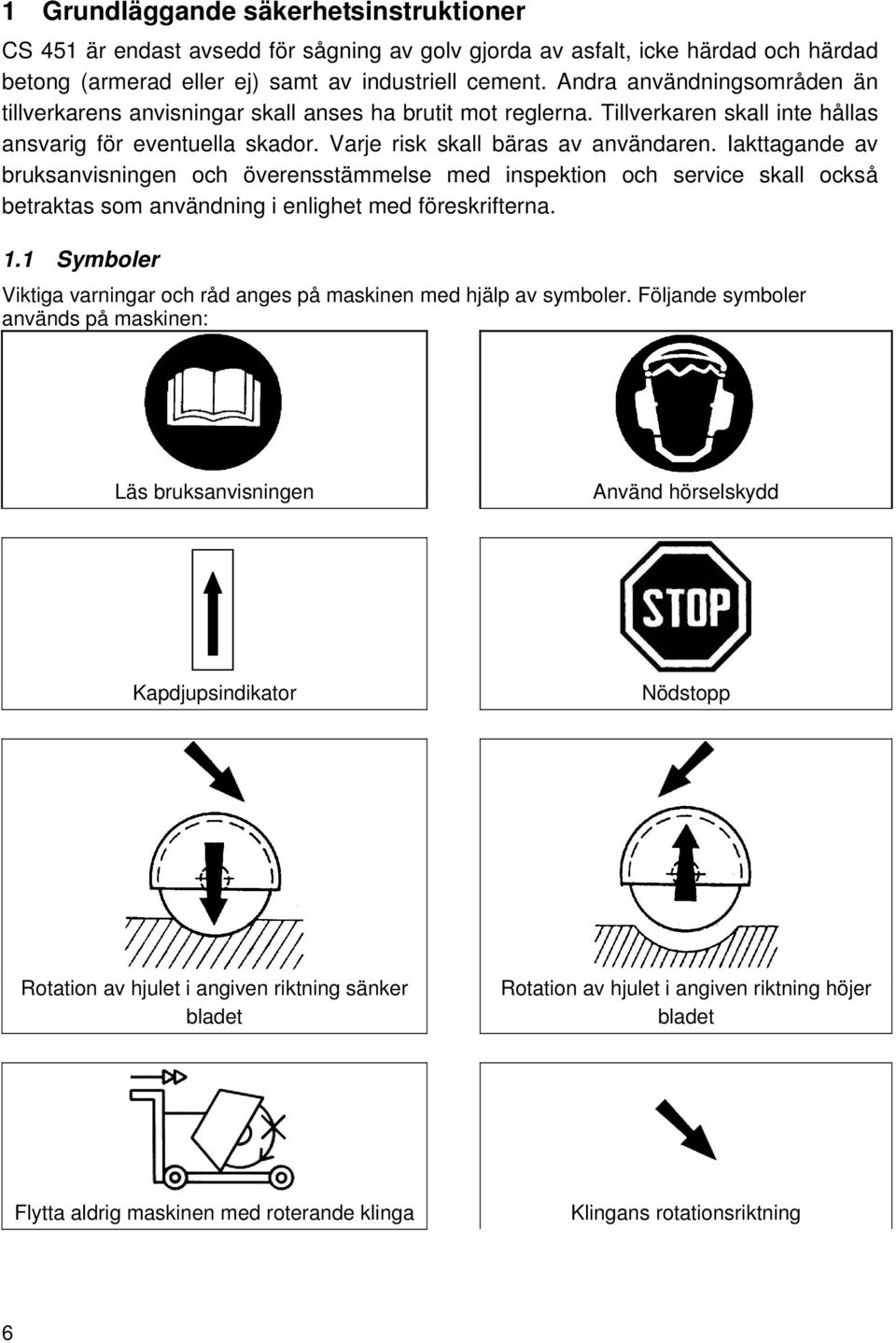 Iakttagande av bruksanvisningen och överensstämmelse med inspektion och service skall också betraktas som användning i enlighet med föreskrifterna. 1.