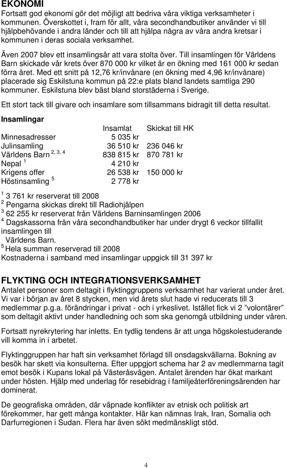 Även 2007 blev ett insamlingsår att vara stolta över. Till insamlingen för Världens Barn skickade vår krets över 870 000 kr vilket är en ökning med 161 000 kr sedan förra året.