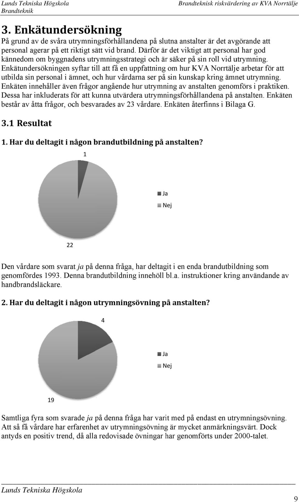 Enkätundersökningen syftar till att få en uppfattning om hur KVA Norrtälje arbetar för att utbilda sin personal i ämnet, och hur vårdarna ser på sin kunskap kring ämnet utrymning.