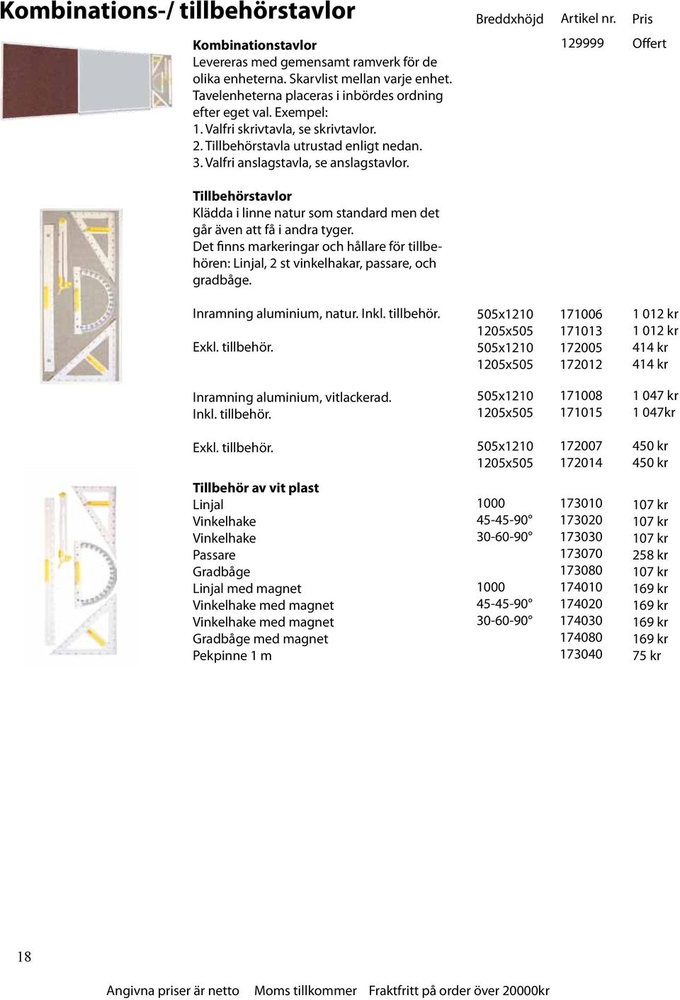 129999 Offert Tillbehörstavlor Klädda i linne natur som standard men det går även att få i andra tyger.