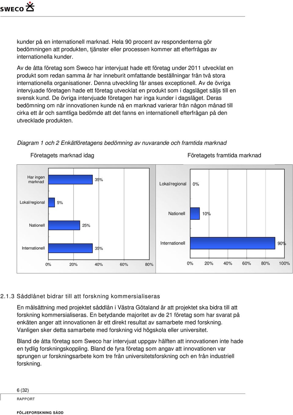 Denna utveckling får anses exceptionell. Av de övriga intervjuade företagen hade ett företag utvecklat en produkt som i dagsläget säljs till en svensk kund.