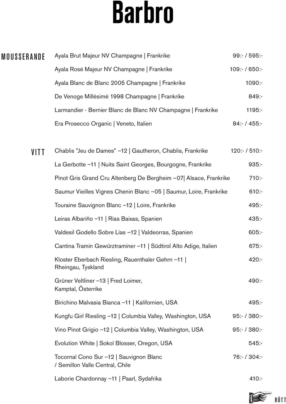 Frankrike La Gerbotte 11 Nuits Saint Georges, Bourgogne, Frankrike Pinot Gris Grand Cru Altenberg De Bergheim 07 Alsace, Frankrike Saumur Vieilles Vignes Chenin Blanc 05 Saumur, Loire, Frankrike