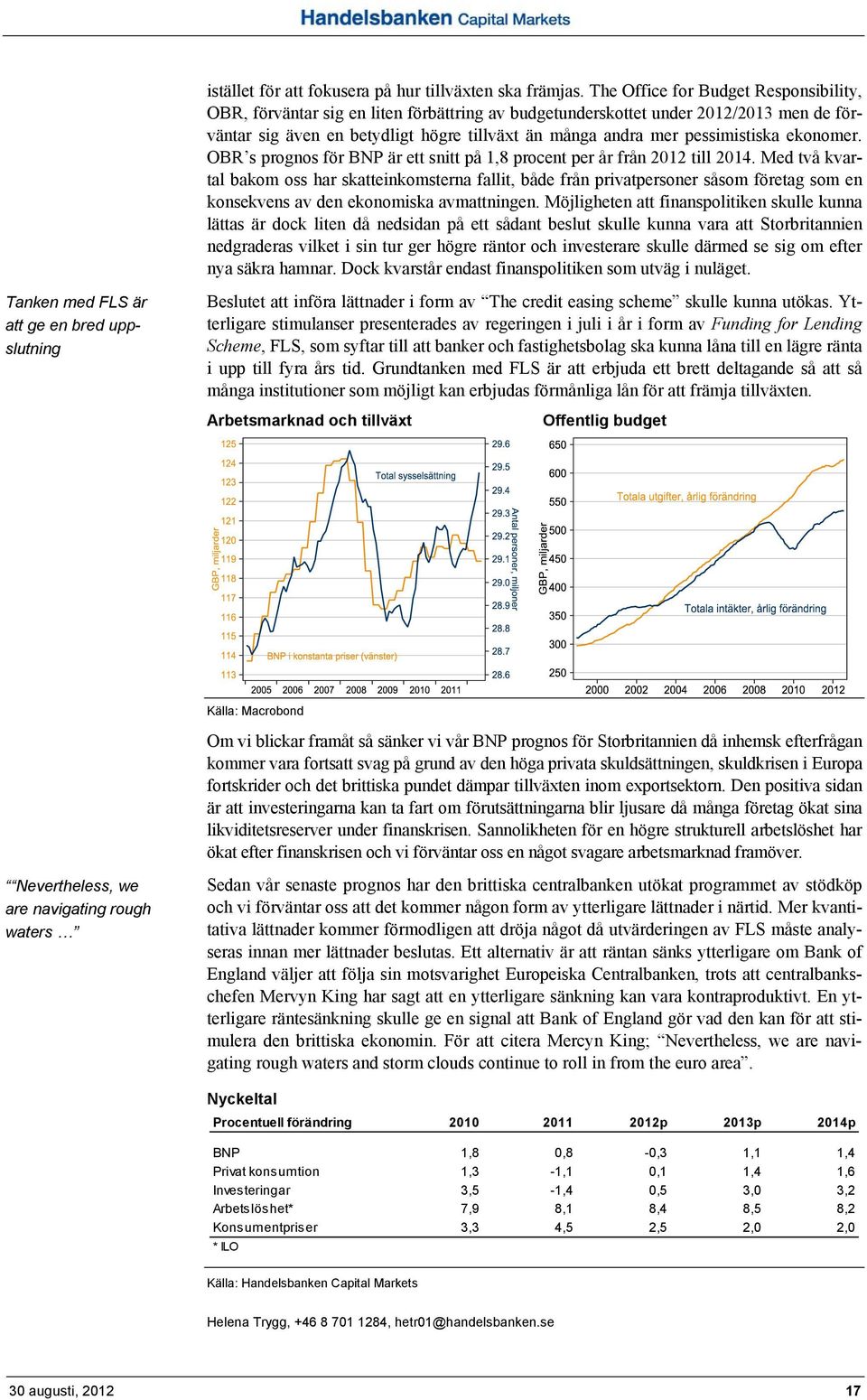 pessimistiska ekonomer. OBR s prognos för BNP är ett snitt på 1,8 procent per år från 2012 till 2014.