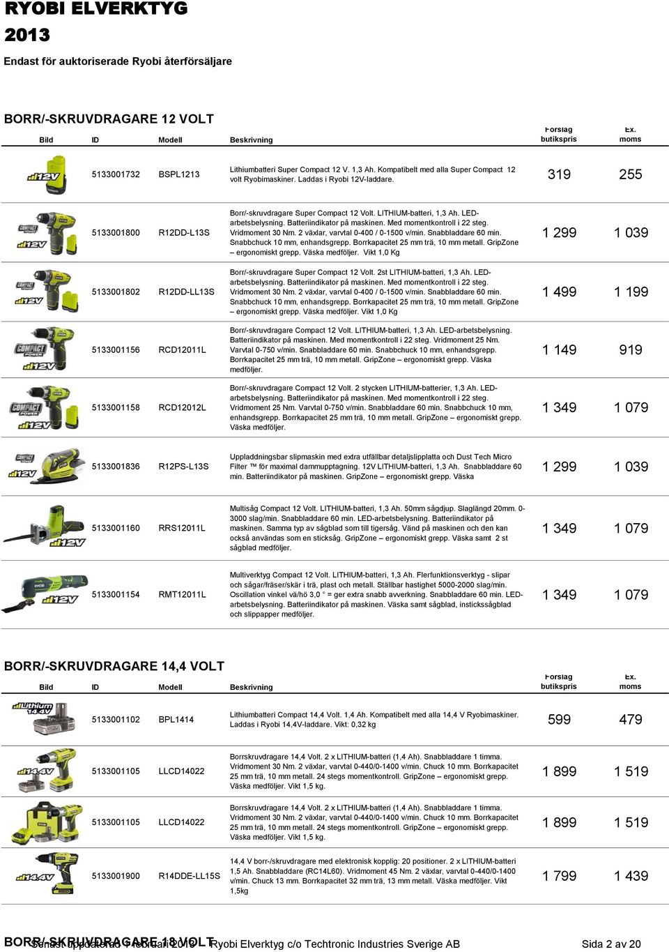 Batteriindikator på maskinen. Med momentkontroll i 22 steg. Vridmoment 30 Nm. 2 växlar, varvtal 0-400 / 0-1500 v/min. Snabbladdare 60 min. Snabbchuck 10 mm, enhandsgrepp.