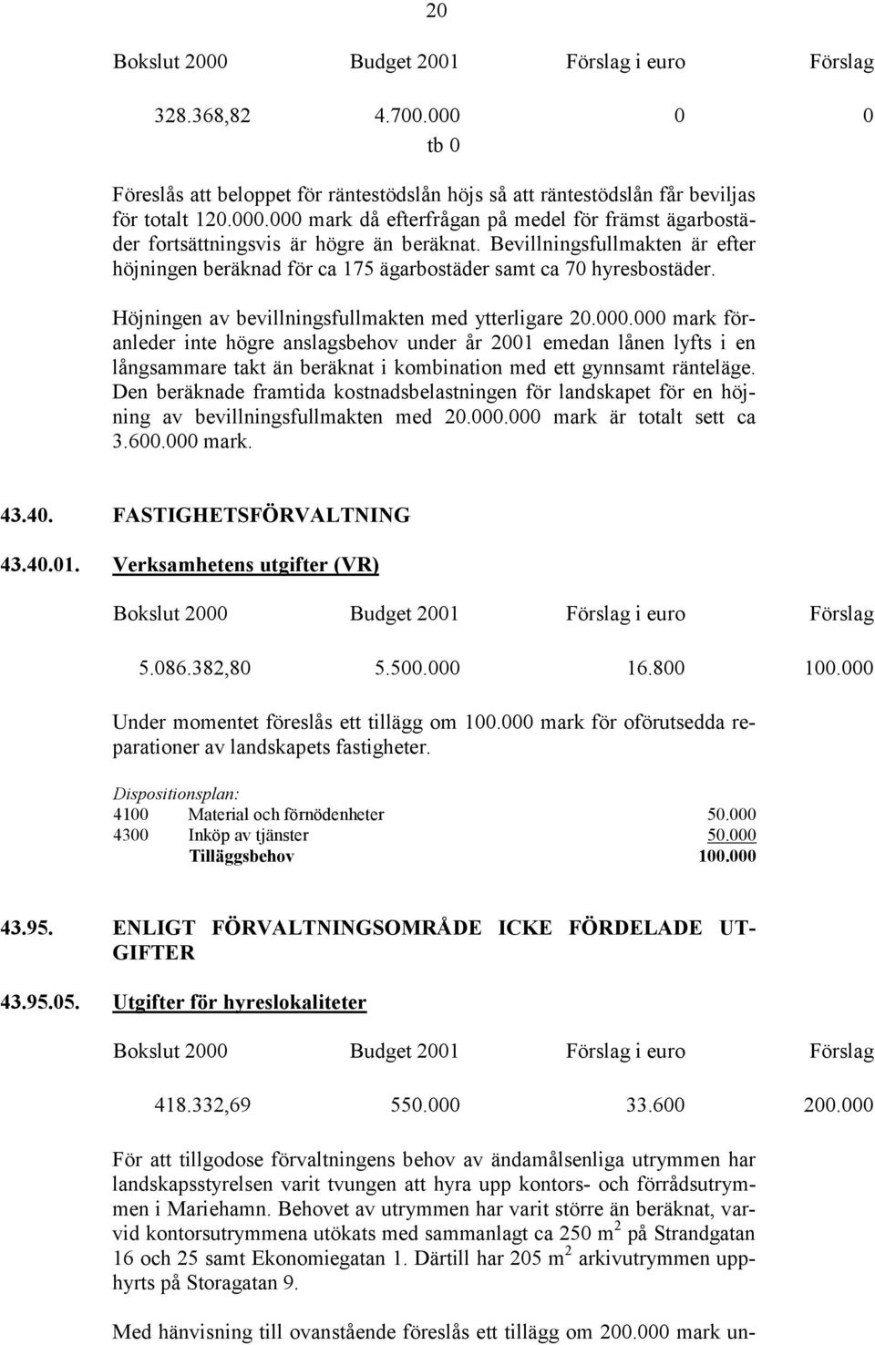 000 mark föranleder inte högre anslagsbehov under år 2001 emedan lånen lyfts i en långsammare takt än beräknat i kombination med ett gynnsamt ränteläge.