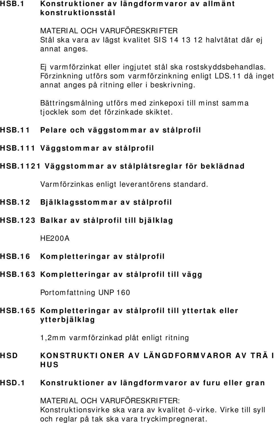 Bättringsmålning utförs med zinkepoxi till minst samma tjocklek som det förzinkade skiktet. HSB.11 Pelare och väggstommar av stålprofil HSB.111 Väggstommar av stålprofil HSB.