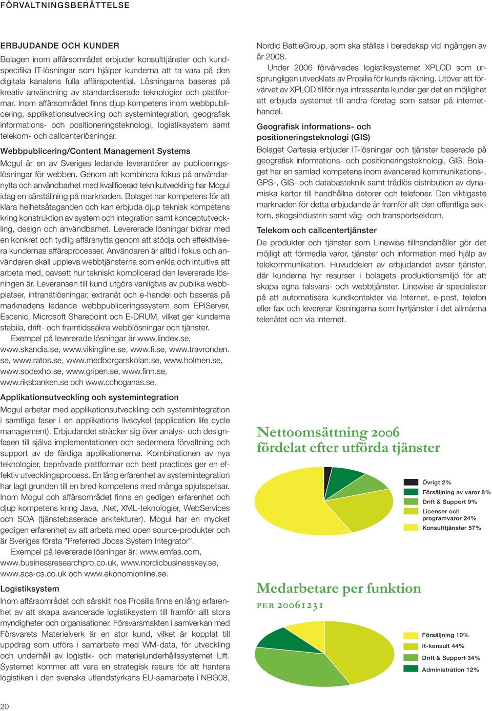 Inom affärsområdet finns djup kompetens inom webbpublicering, applikationsutveckling och systemintegration, geografisk informations- och positioneringsteknologi, logistiksystem samt telekom- och