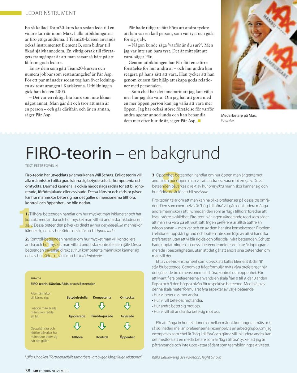 En av dem som gått Team20-kursen och numera jobbar som restaurangchef är Pär Asp. För ett par månader sedan tog han över ledningen av restaurangen i Karlskrona. Utbildningen gick han hösten 2005.