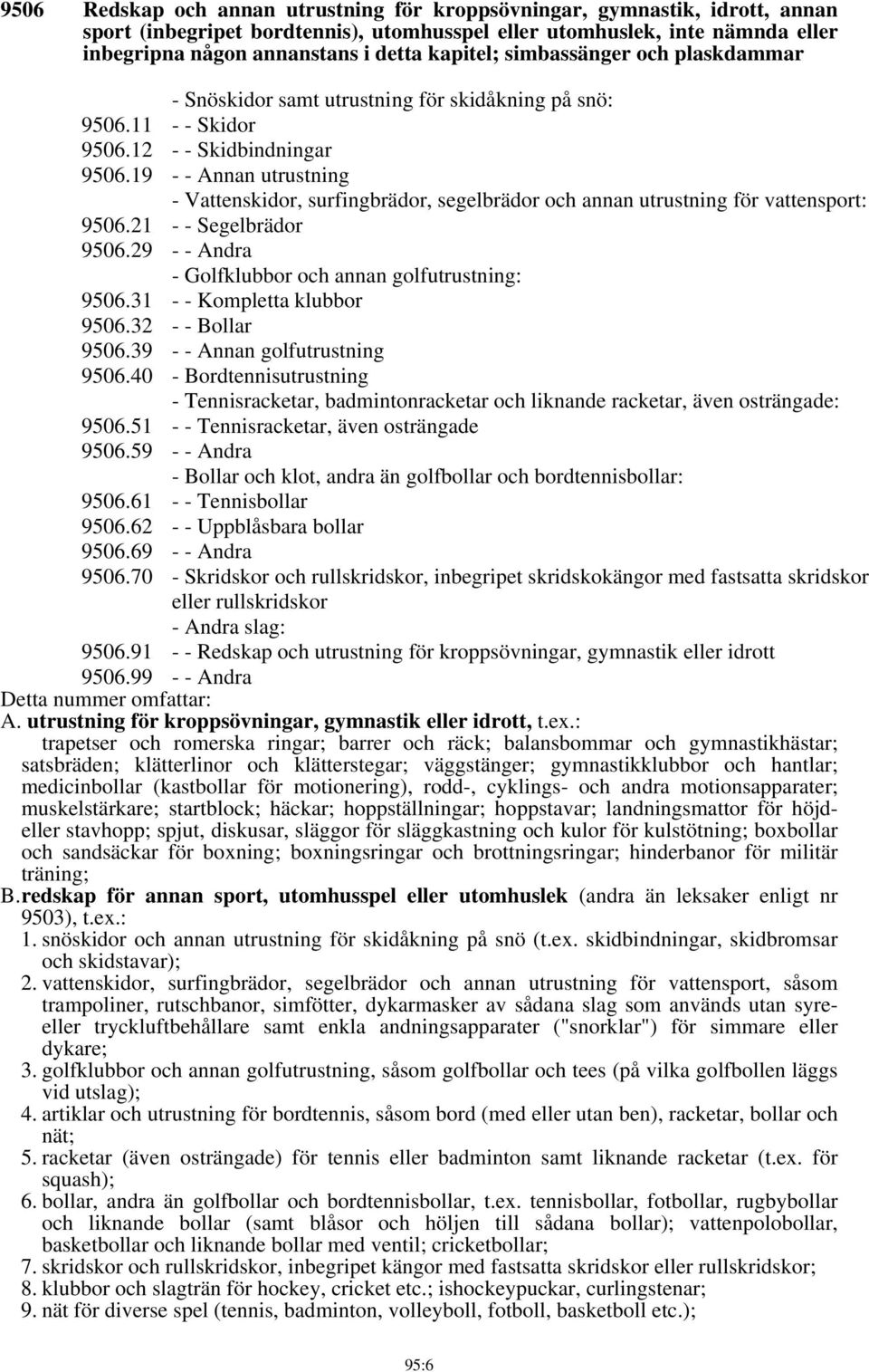 19 - - Annan utrustning - Vattenskidor, surfingbrädor, segelbrädor och annan utrustning för vattensport: 9506.21 - - Segelbrädor 9506.29 - - Andra - Golfklubbor och annan golfutrustning: 9506.