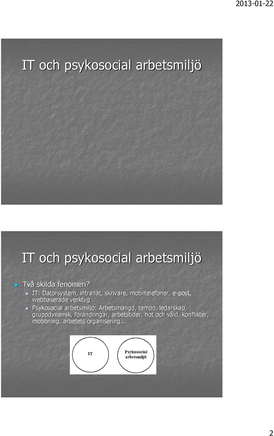 Psykosocial arbetsmiljö: Arbetsmängd, tempo, ledarskap, gruppdynamik,