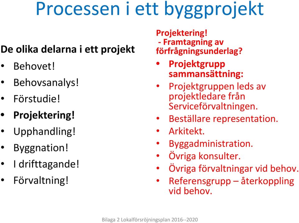 Projektgrupp sammansättning: Projektgruppen leds av projektledare från Serviceförvaltningen. Beställare representation.