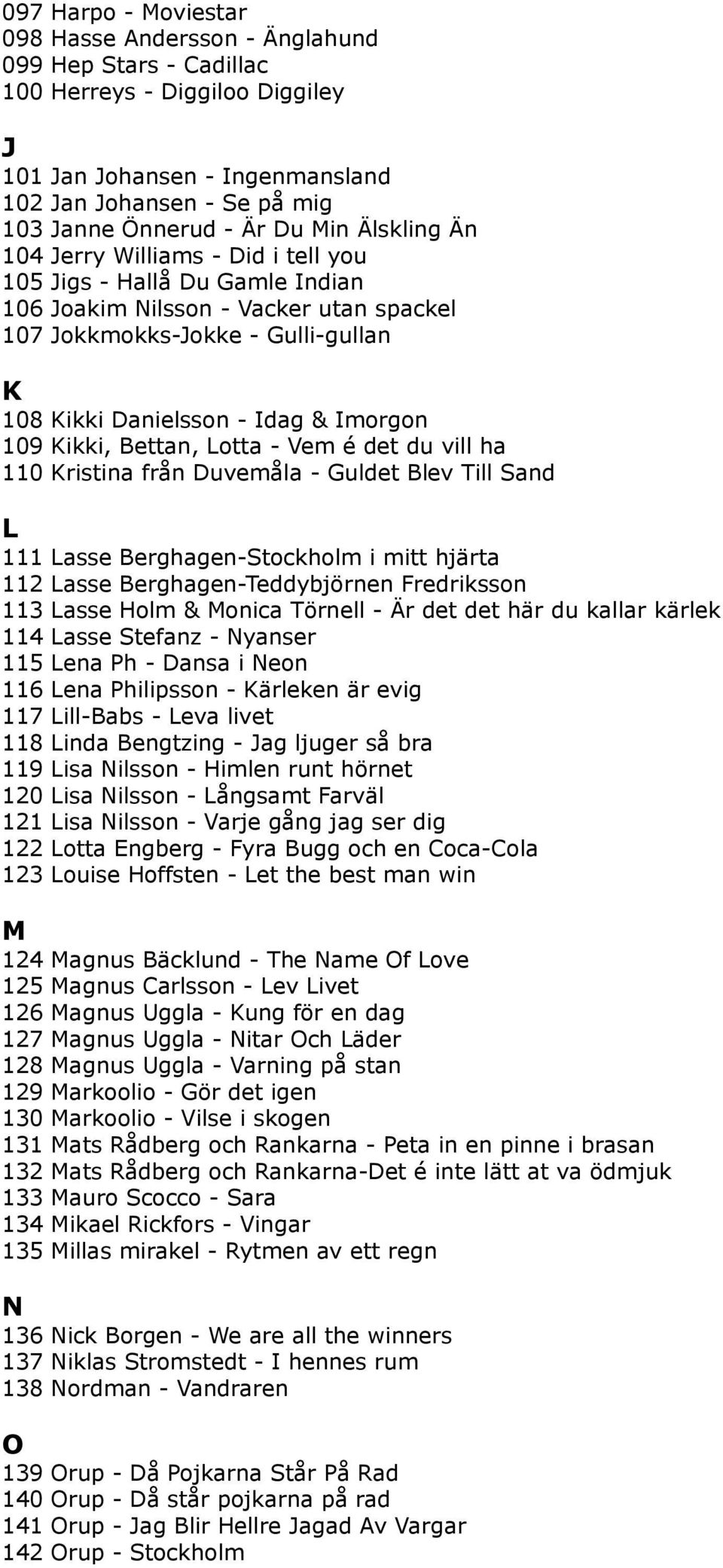 Imorgon 109 Kikki, Bettan, Lotta - Vem é det du vill ha 110 Kristina från Duvemåla - Guldet Blev Till Sand L 111 Lasse Berghagen-Stockholm i mitt hjärta 112 Lasse Berghagen-Teddybjörnen Fredriksson