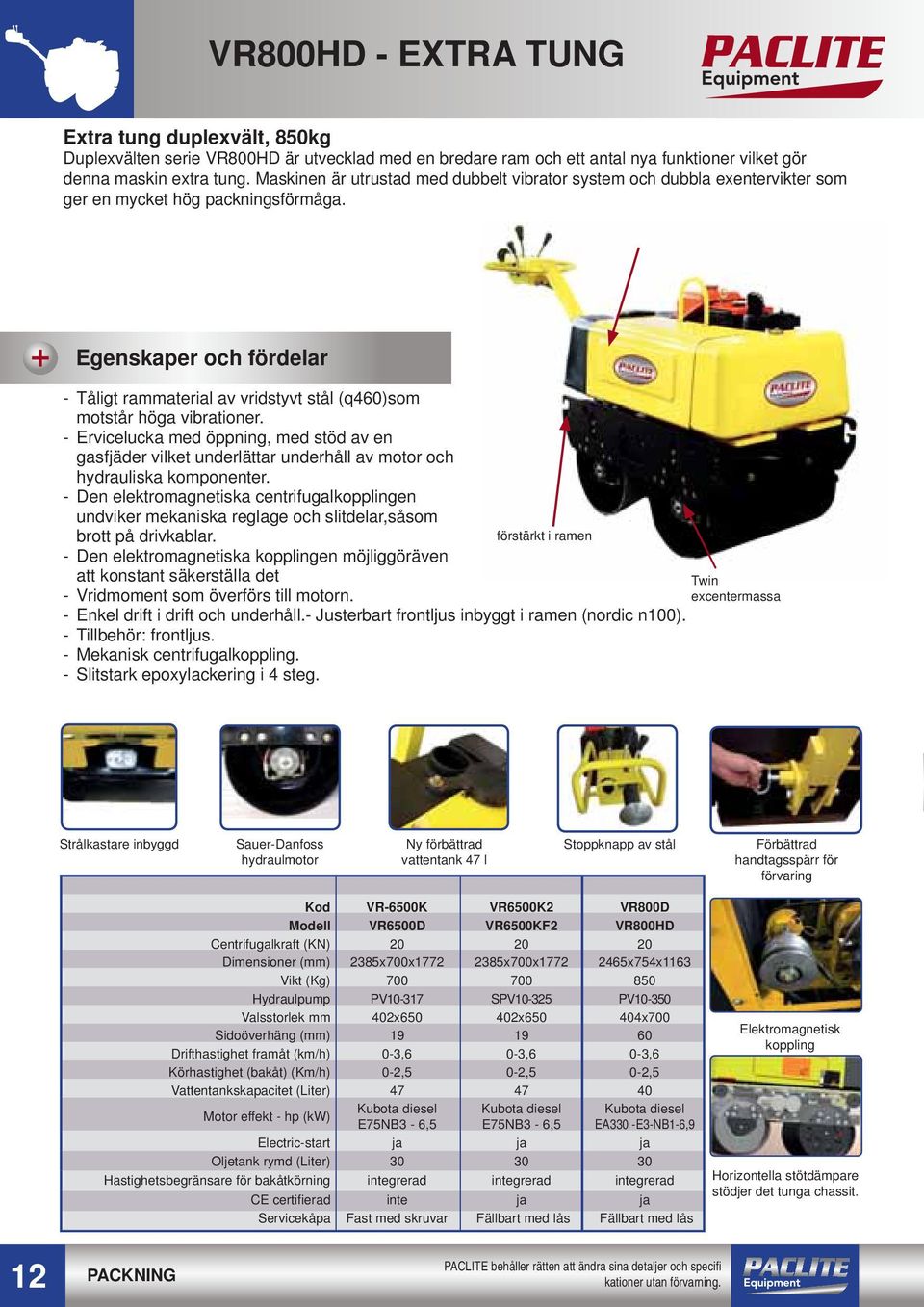 - Ervicelucka med öppning, med stöd av en gasfjäder vilket underlättar underhåll av motor och hydrauliska komponenter.