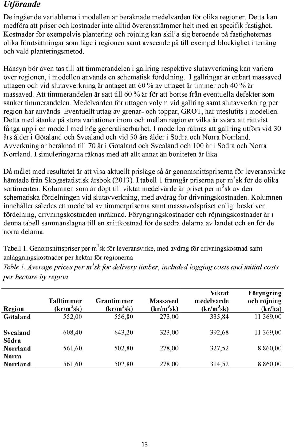 planteringsmetod. Hänsyn bör även tas till att timmerandelen i gallring respektive slutavverkning kan variera över regionen, i modellen används en schematisk fördelning.