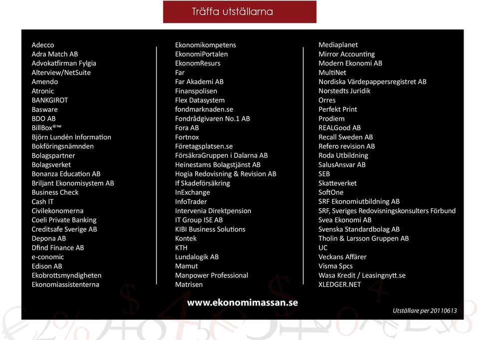 Ekonomiassistenterna Ekonomikompetens EkonomiPortalen EkonomResurs Far Far Akademi AB Finanspolisen Flex Datasystem fondmarknaden.se Fondrådgivaren No.1 AB Fora AB Fortnox Företagsplatsen.