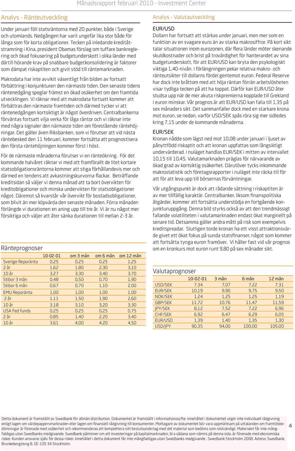 budgetkonsolidering är faktorer som dämpat riskaptiten och givit stöd till räntemarknaden. Makrodata har inte avvikit väsentligt från bilden av fortsatt förbättring i konjunkturen den närmaste tiden.