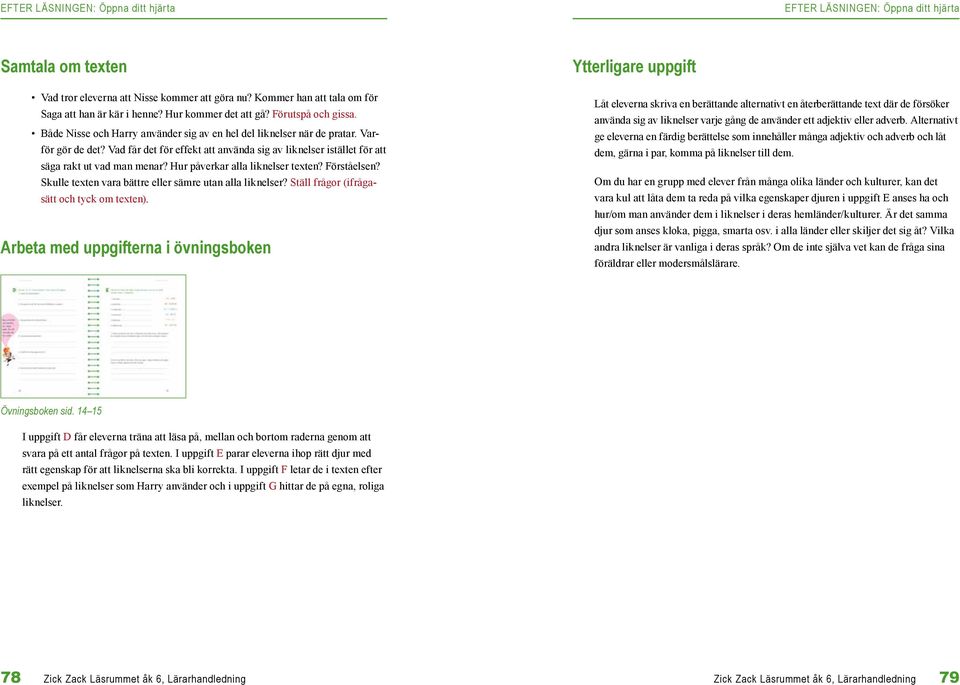 Vad får det för effekt att använda sig av liknelser istället för att säga rakt ut vad man menar? Hur påverkar alla liknelser texten? Förståelsen?