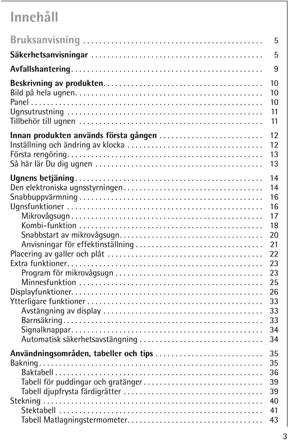 ................................................ 11 Tillbehör till ugnen.............................................. 11 Innan produkten används första gången.......................... 12 Inställning och ändring av klocka.