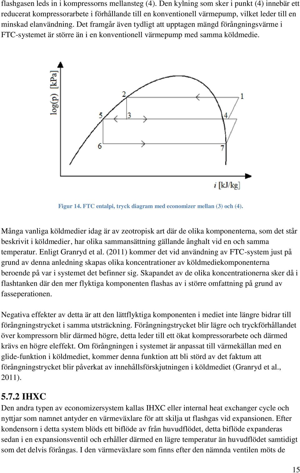 Det framgår även tydligt att upptagen mängd förångningsvärme i FTC-systemet är större än i en konventionell värmepump med samma köldmedie. Figur 14.