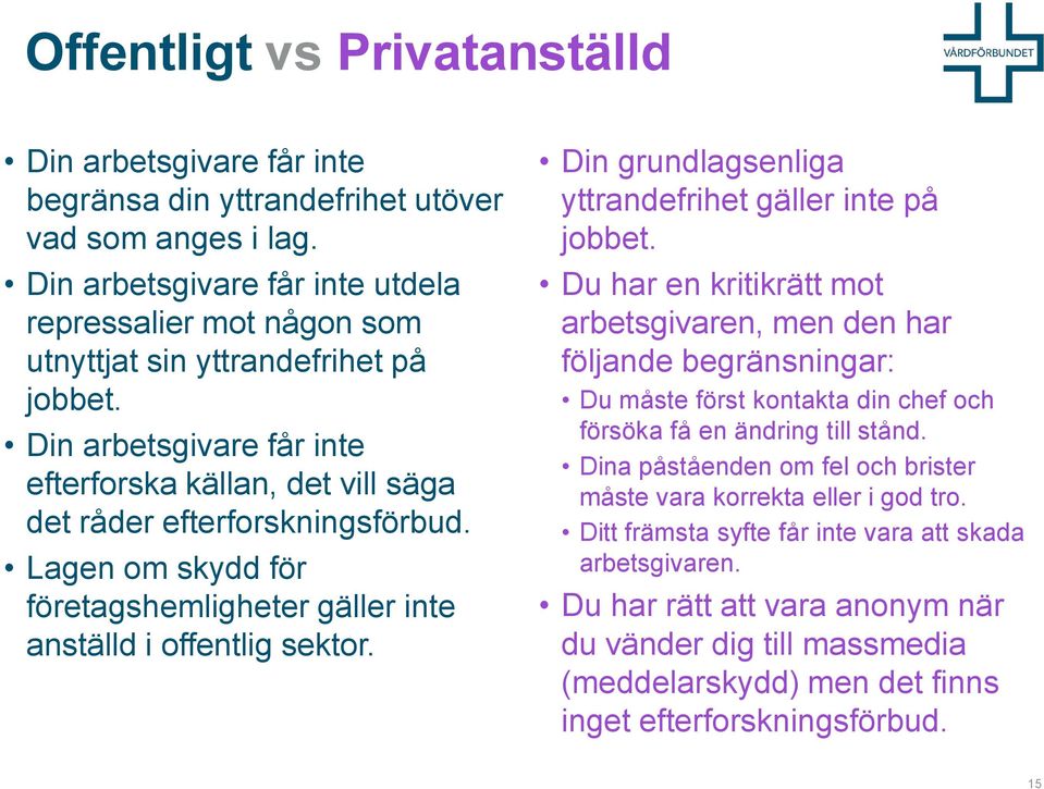 Lagen om skydd för företagshemligheter gäller inte anställd i offentlig sektor. Din grundlagsenliga yttrandefrihet gäller inte på jobbet.