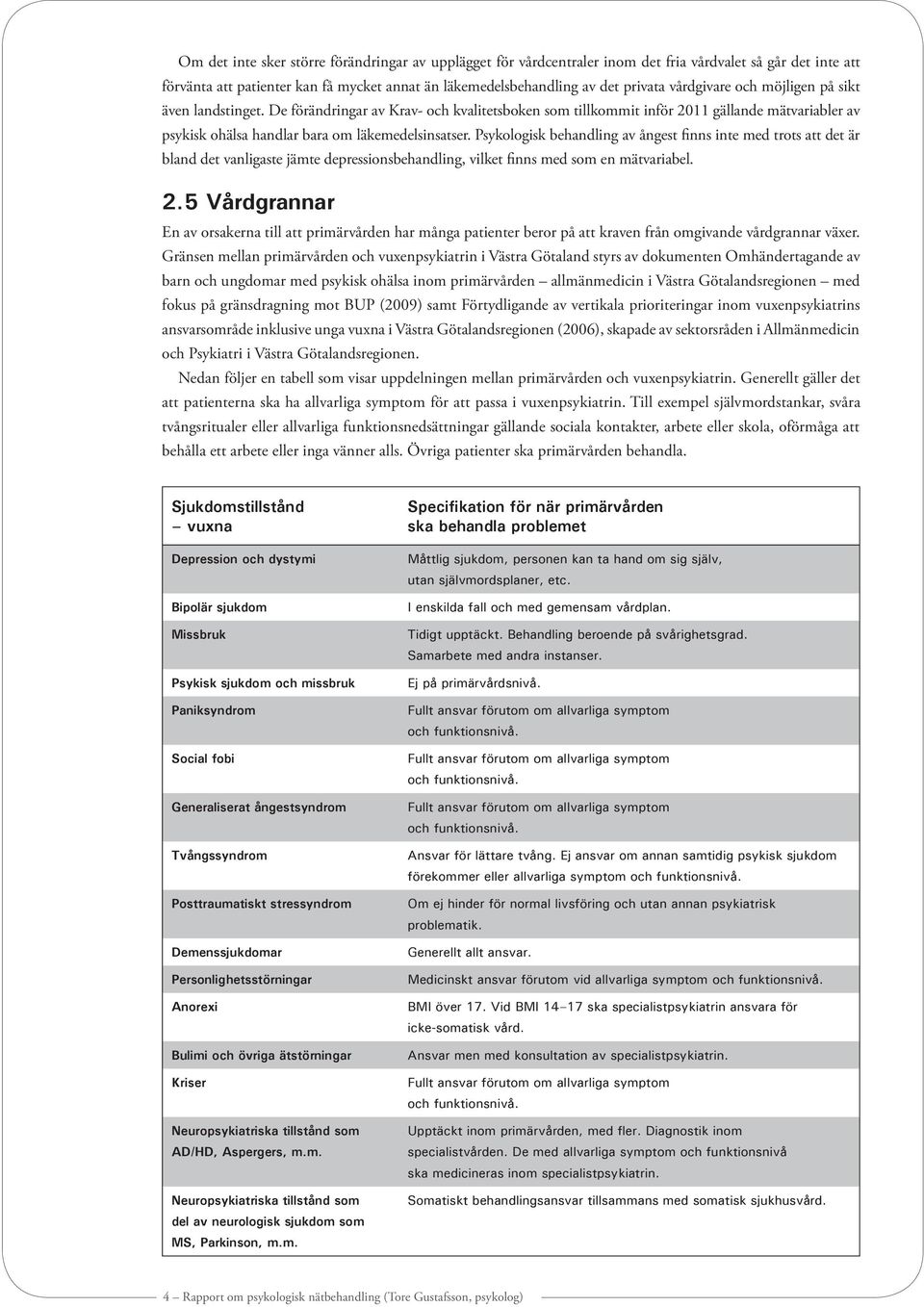 Psykologisk behandling av ångest finns inte med trots att det är bland det vanligaste jämte depressionsbehandling, vilket finns med som en mätvariabel. 2.