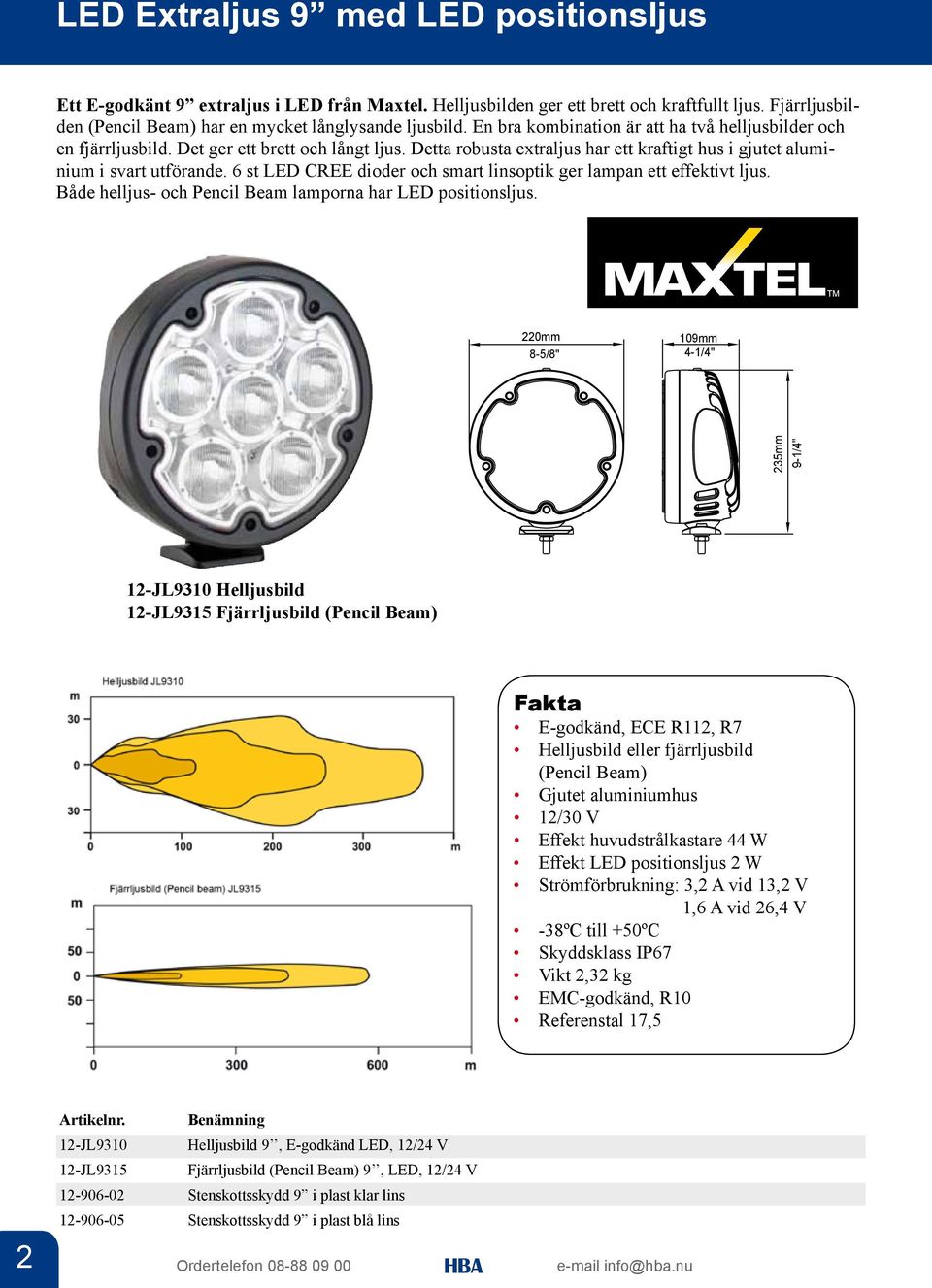 6 st LED CREE dioder och smart linsoptik ger lampan ett effektivt ljus. Både helljus- och Pencil Beam lamporna har LED positionsljus.