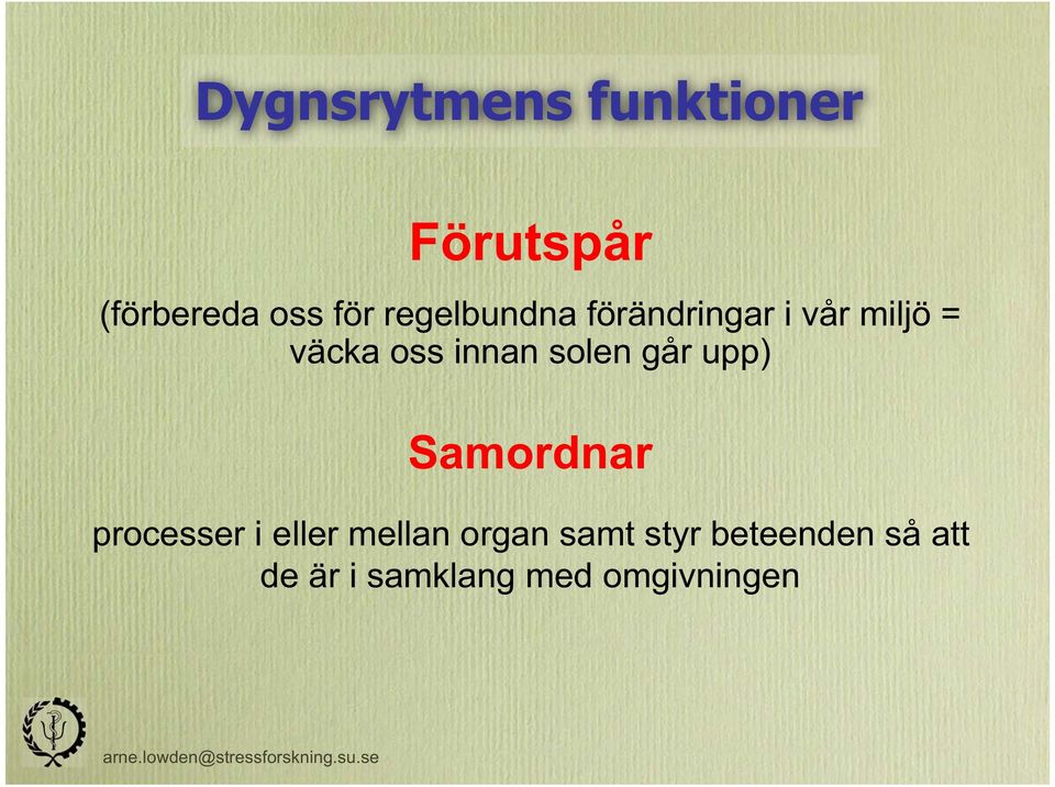 solen går upp) Samordnar processer i eller mellan organ