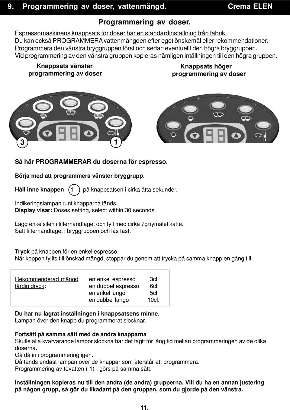 Vid programmering av den vänstra gruppen kopieras nämligen intällningen till den högra gruppen.