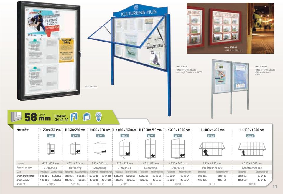 16-20 mmyttermått H 750 x 550 mm H 750 x 750 mm H 830 x 980 mm H 1 050 x 750 mm H 1 350 x 750 mm H 1 350 x 1 000 mm H 1 080 x 1 330 mm H 1 130 x 1 600 mm 4 A4 6 A4 8 A4 9 A4 12 A4 16 A4 18 A4 21 A4