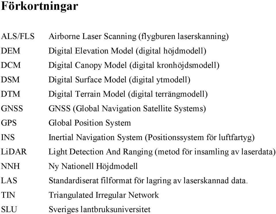 Navigation Satellite Systems) Global Position System Inertial Navigation System (Positionssystem för luftfartyg) Light Detection And Ranging (metod för