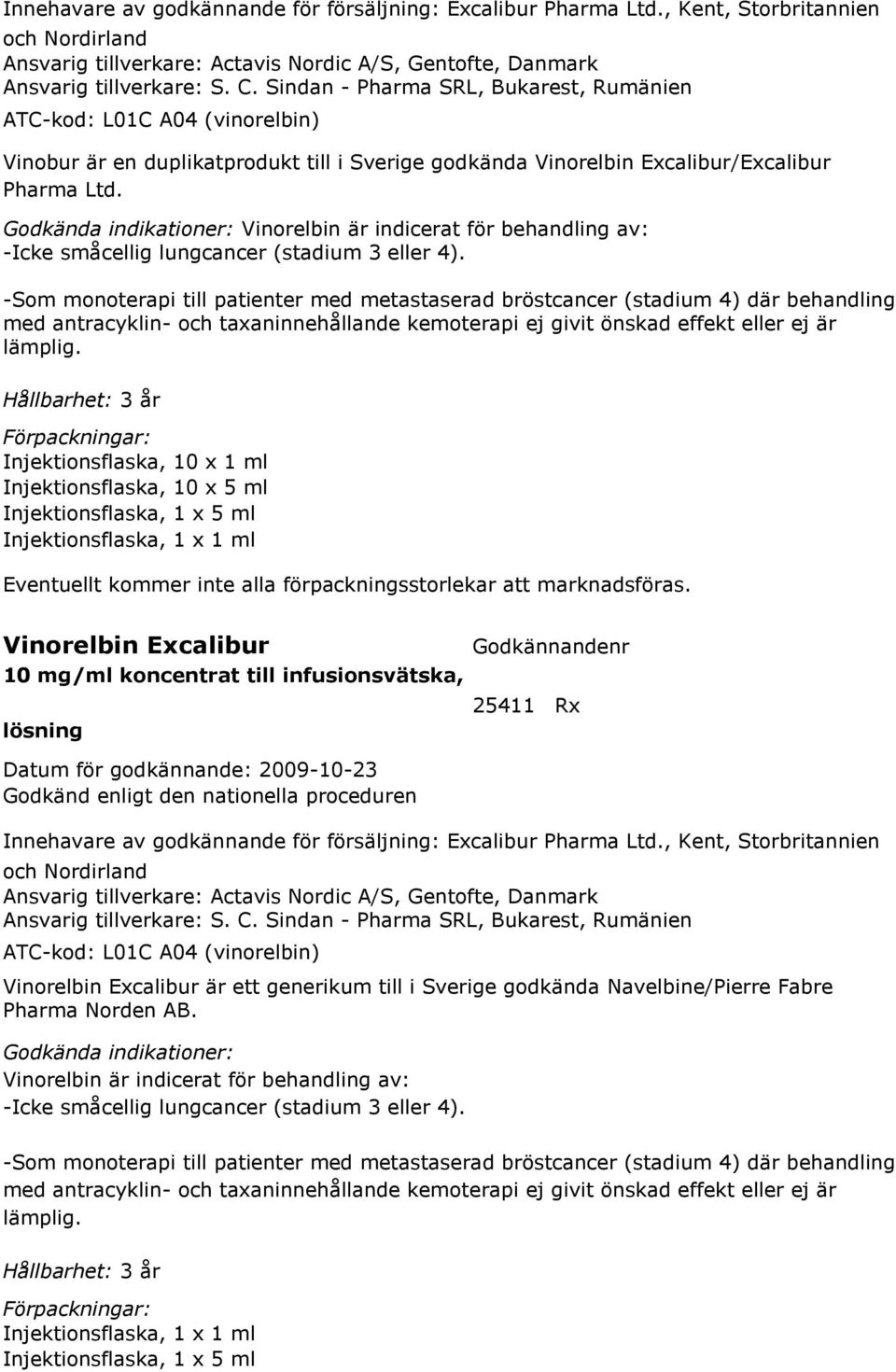 Vinorelbin är indicerat för behandling av: -Icke småcellig lungcancer (stadium 3 eller 4).