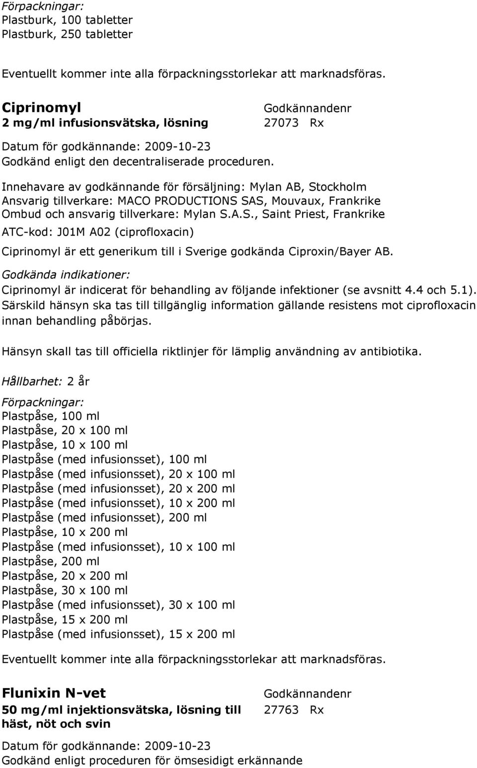 Ciprinomyl är indicerat för behandling av följande infektioner (se avsnitt 4.4 och 5.1).