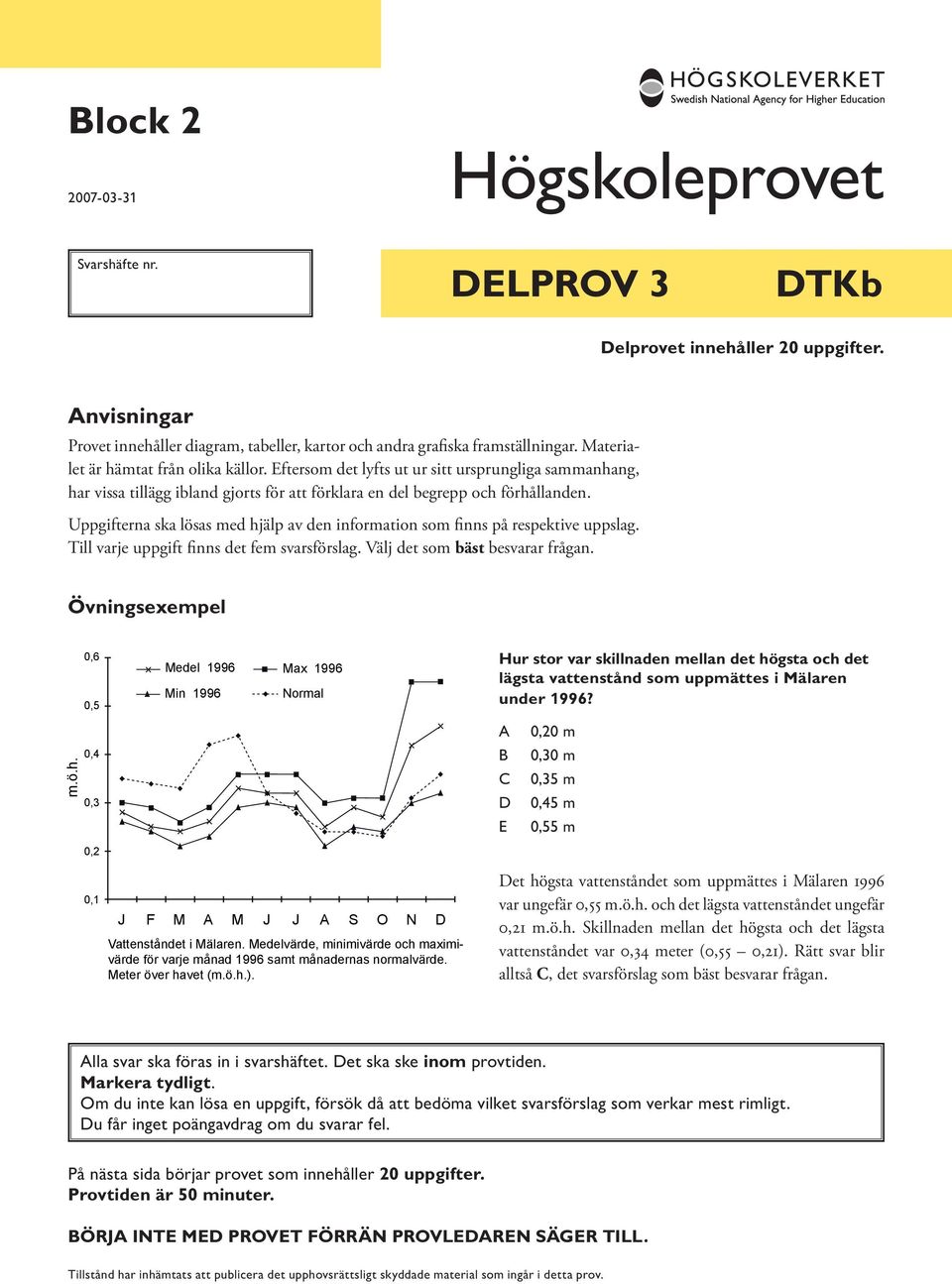 Uppgifterna ska lösas med hjälp av den information som finns på respektive uppslag. Till varje uppgift finns det fem svarsförslag. Välj det som bäst besvarar frågan.