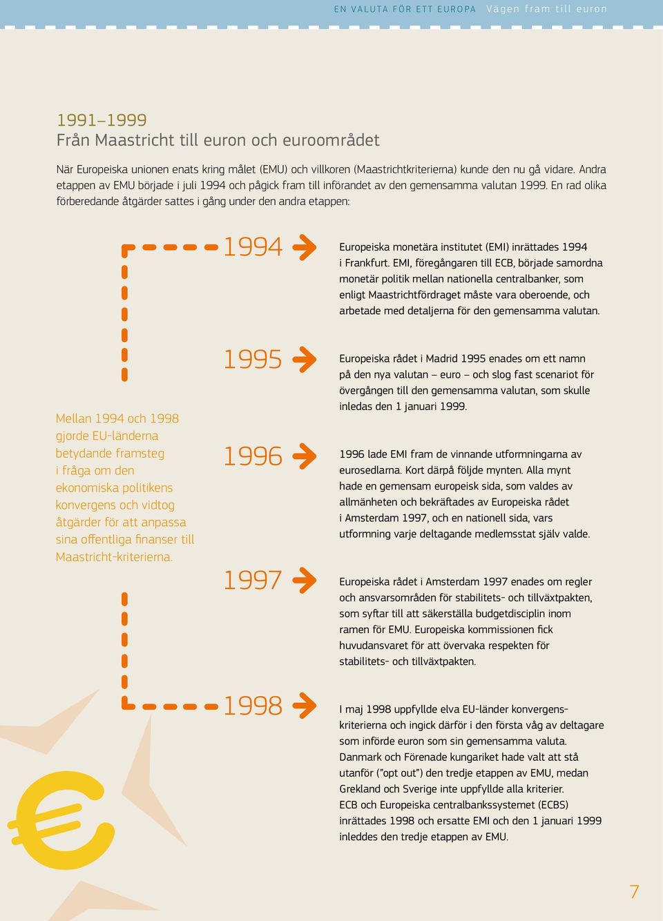 En rad olika förberedande åtgärder sattes i gång under den andra etappen: 1994 Europeiska monetära institutet (EMI) inrättades 1994 i Frankfurt.