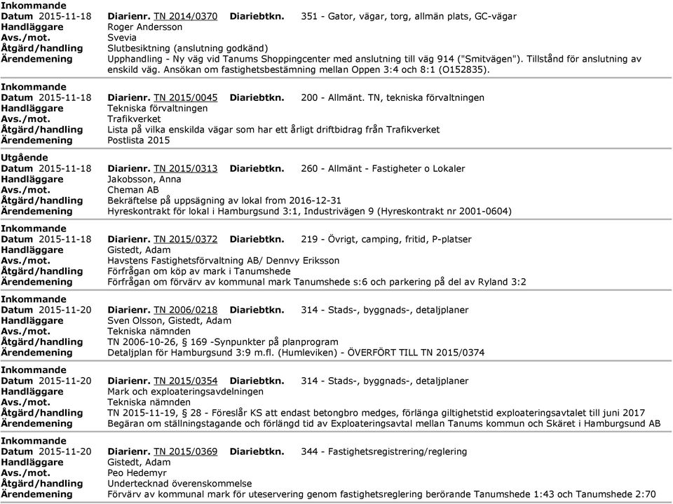 anslutning till väg 914 ("Smitvägen"). Tillstånd för anslutning av enskild väg. nsökan om fastighetsbestämning mellan Oppen 3:4 och 8:1 (O152835). nkommande Datum 2015-11-18 Diarienr.