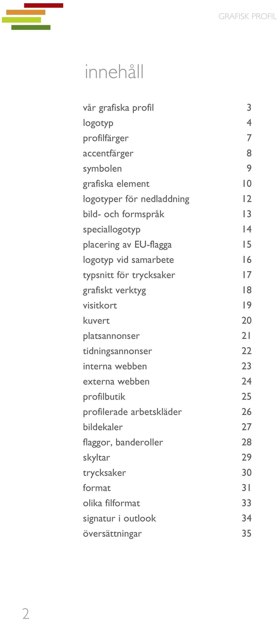 18 visitkort 19 kuvert 20 platsannonser 21 tidningsannonser 22 interna webben 23 externa webben 24 profilbutik 25 profilerade