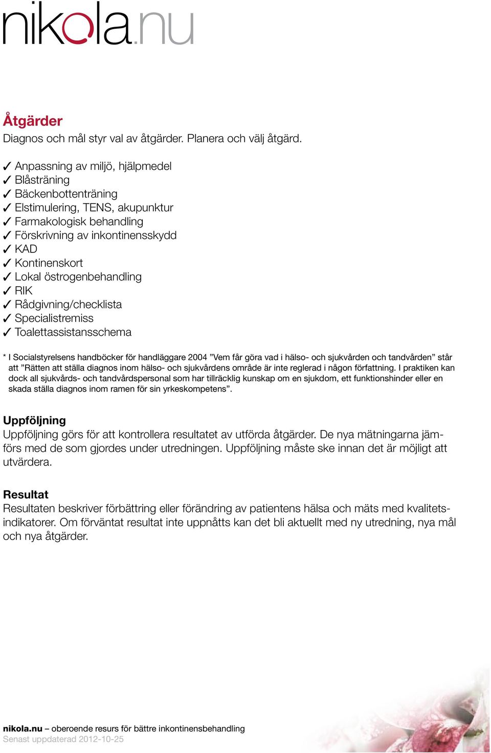 RIK Rådgivning/checklista Specialistremiss Toalettassistansschema * I Socialstyrelsens handböcker för handläggare 2004 Vem får göra vad i hälso- och sjukvården och tandvården står att Rätten att