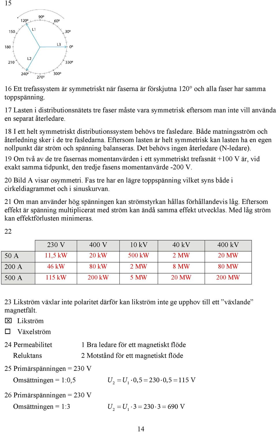 Både matningsström och återledning sker i de tre fasledarna. Eftersom lasten är helt symmetrisk kan lasten ha en egen nollpunkt där ström och spänning balanseras.