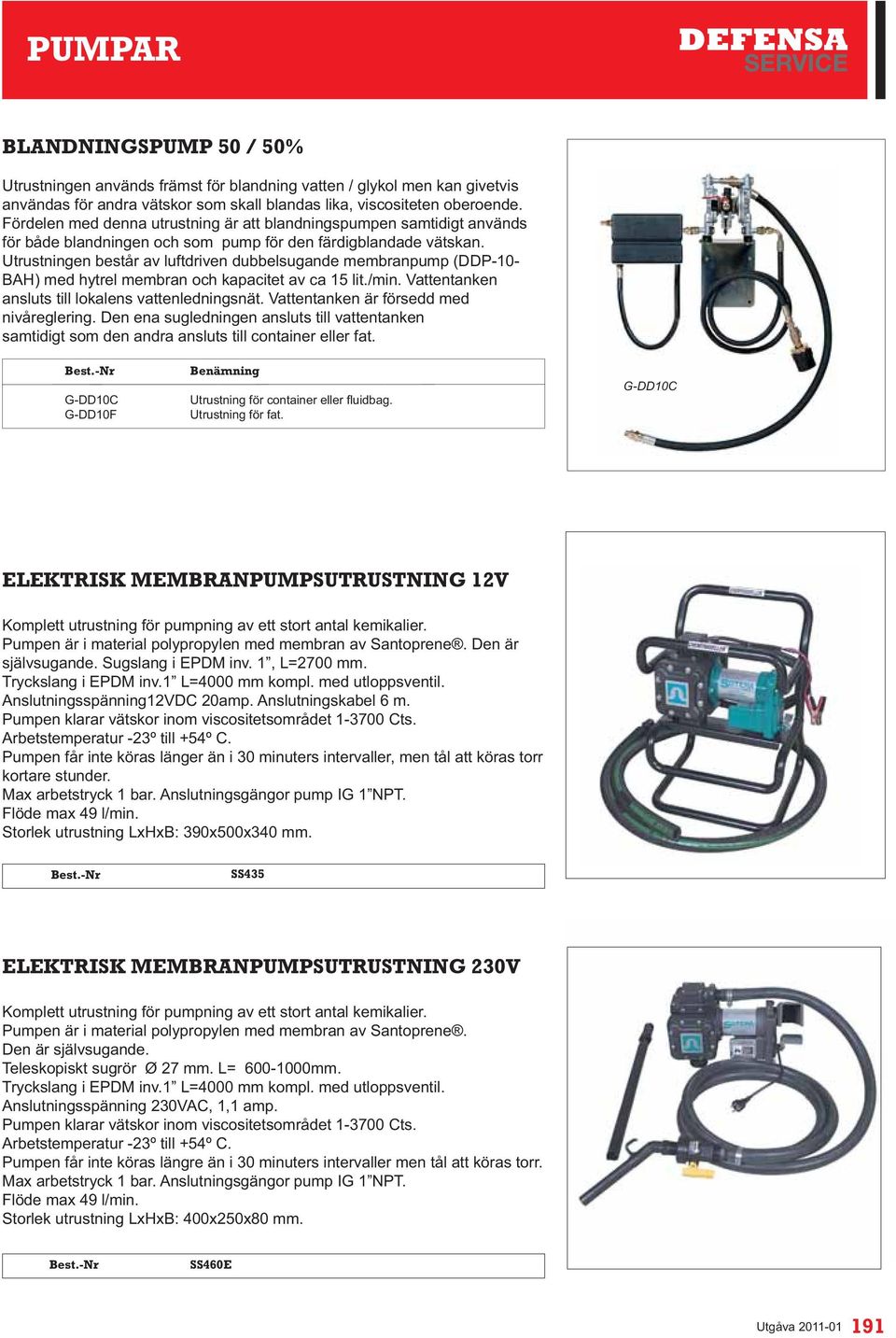 Utrustningen består av luftdriven dubbelsugande membranpump (DDP-10- BAH) med hytrel membran och kapacitet av ca 15 lit./min. Vattentanken ansluts till lokalens vattenledningsnät.