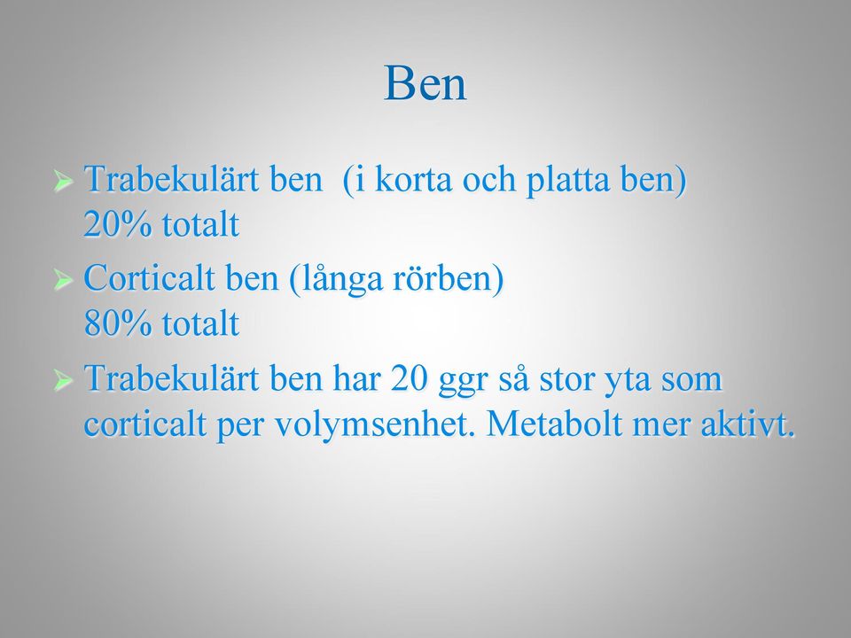 Corticalt ben (långa rörben) 80% totalt!