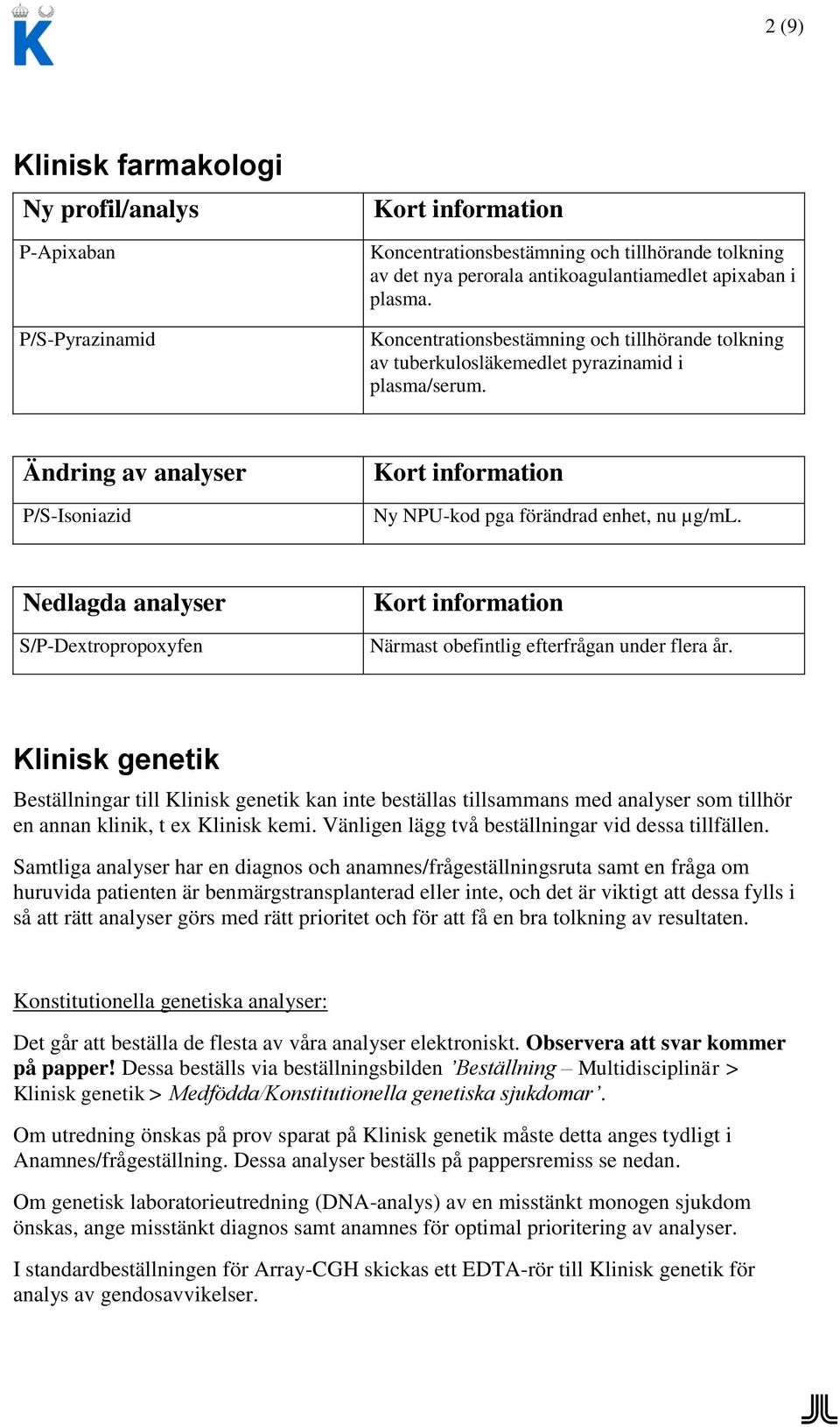 Nedlagda analyser S/P-Dextropropoxyfen Närmast obefintlig efterfrågan under flera år.